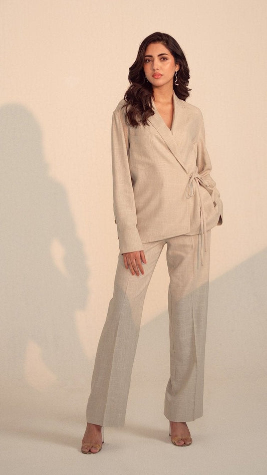 Notched Lapel Top And Flared Trousers